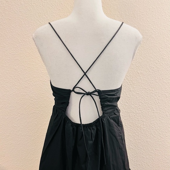 Zara Black Poplin Ruffle Tiered Tie Back Cut Out Cami Mini Babydoll Dress - Picture 5 of 12